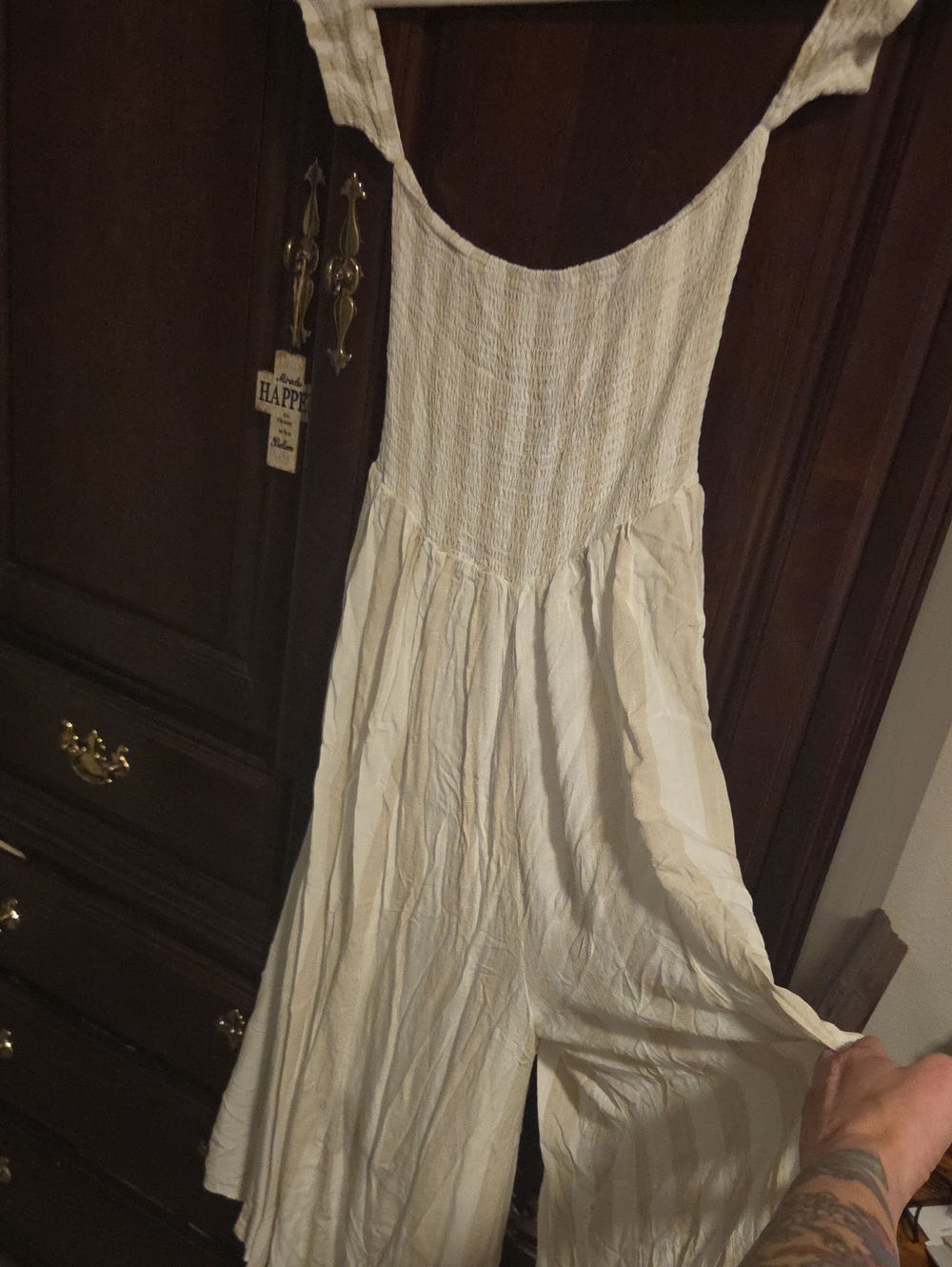 Skylar + Madison White And Cream Striped Jumpsuit Wm Sz Med